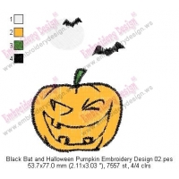 Black Bat and Halloween Pumpkin Embroidery Design 02